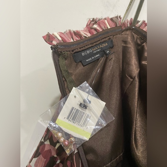 BCBG Maxazaria Petites Silk Straps orStrapless Ruffles Beads Lined Dress size 4 - Picture 11 of 16